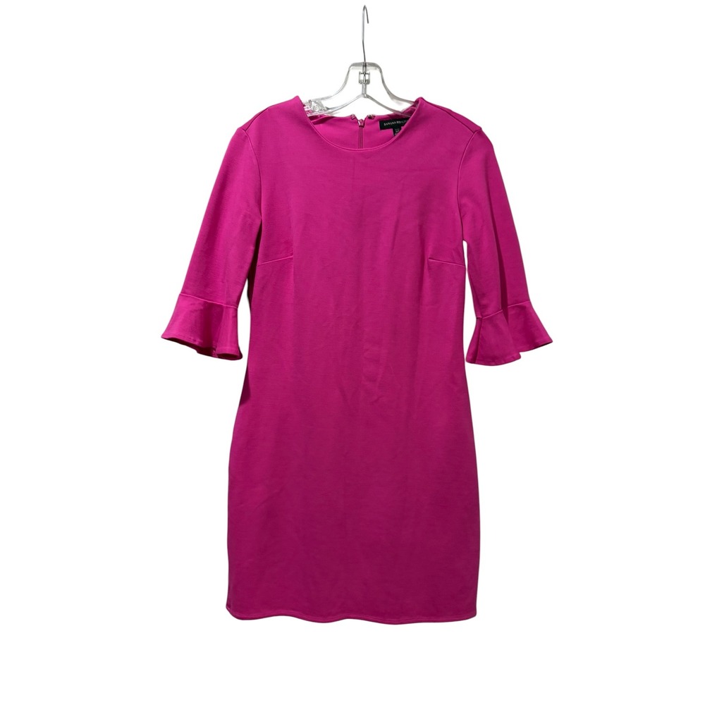 Banana Republic Pink Bell Sleeve Sheath Dress Magenta Petite 6P Ponte Knit